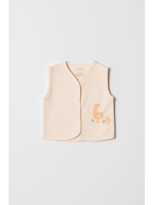 Hafy Baby %100 Pamuk Fitilli Unisex Bebek Yeleği Düğmeli Ördek Nakışlı V Yaka