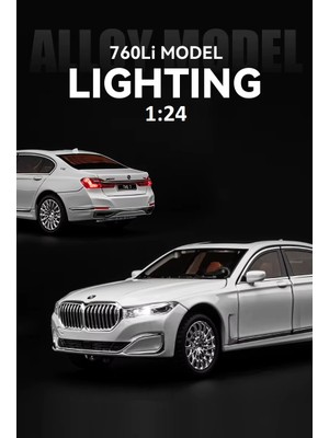 Oyuncak Sahili Bmw The7 Xdrive 760LI Model 21.5cm Metal Araba Diecast 1.24 Koleksiyon Metal Kapı Bagaj Kaput Açılır Ses Far Işık Beyaz