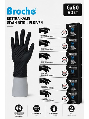 Broche ULTRA EXTRA KALIN (5 GR) SİYAH NİTRİL MUAYENE ELDİVENİ 6'LI PAKET XL BEDEN