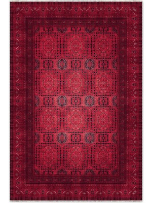 Pastel Home Tasarım Bordo Kırmızı Afgan Türkmen Şönil Halı Kilim Yolluk Kaymaz Yıkanabilir Salon Mutfak Koridor