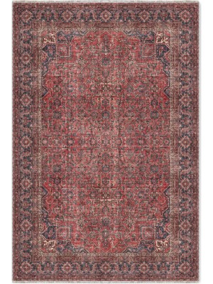 Pastel Home Vintage Tuğla Kırmızı Lacivert Şönil Halı Kilim Yolluk Kaymaz Yıkanabilir Salon Mutfak Koridor