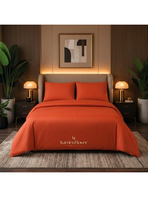 Karden Flower Aurelia Pure Kiremit %100 Pamuk Saten Tek Kişilik Nevresim Takımı