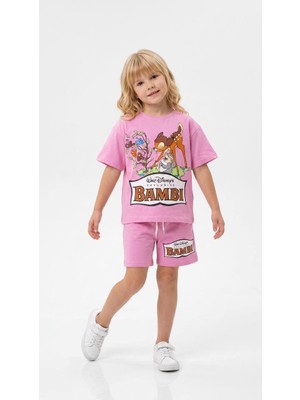 Yiğit Butik Kız Çocuk Bambi Baskılı Oversize Tişört ve Şort Takım