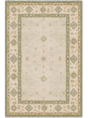 Pastel Home Bej Yeşil Anadolu Kilim Şönil Halı Kaymaz Yıkanabilir Yolluk