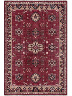 Pastel Home Retro Bordo Bej Şönil Halı Kilim Yolluk Kaymaz Yıkanabilir Mutfak Salon Koridor