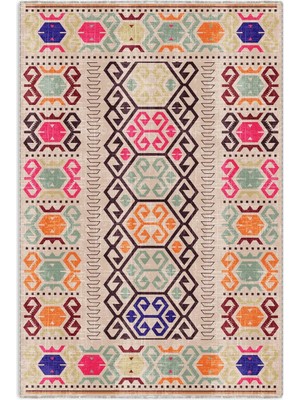 Pastel Home Bej Pembe Anadolu Kilim Modeli Şönil Halı Kilim Yolluk Kaymaz Yıkanabilir Salon Koridor Mutfak