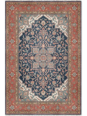 Pastel Home Turuncu Lacivert Boho Eskitme Şönil Halı Kilim Yolluk Kaymaz Salon Mutfak Koridor