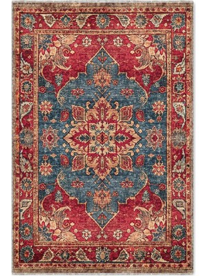 Pastel Home Tasarım Kırmızı Mavi Şönil Halı Kilim Yolluk Kaymaz Yıkanabilir Salon Mutfak Koridor