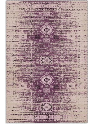 Pastel Home Etnik Desenli Mor Şönil Halı Kilim Yolluk Kaymaz Saçaklı Yıkanabilir Salon Mutfak Oturma Odası