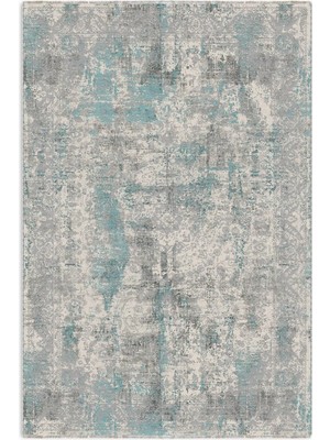 Pastel Home Gri Turkuaz Vintage Klasik Şönil Halı Kilim Yolluk Kaymaz Yıkanabilir Saçaklı Oturma Odası Mutfak
