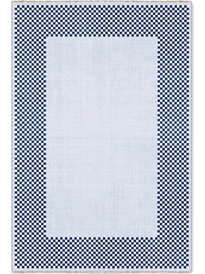 Pastel Home Modern Tasarım Mavi Lacivert Çerçeveli Şönil Halı Kilim Yolluk Kaymaz Yıkanabilir