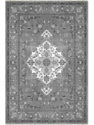 Pastel Home Antrasit Gri Retro Vintage Şönil Halı Kilim Yolluk Kaymaz Yıkanabilir Salon Mutfak Koridor