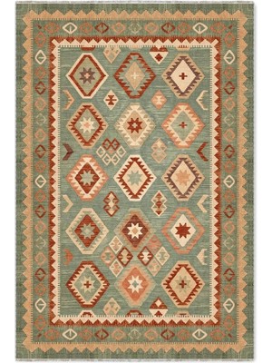 Pastel Home Eskitme Yeşil Anadolu Kilim Şönil Halı Yolluk Kaymaz Yıkanabilir Mutfak Salon Koridor