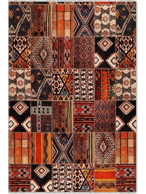 Pastel Home Etnik Patchwork Halı Kilim Yolluk Kaymaz Yıkanabilir Salon Mutfak Koridor Halısı Turuncu