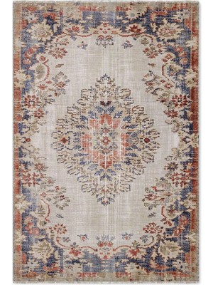 Pastel Home Retro Turuncu Lacivert Şönil Halı Kilim Yolluk Kaymaz Yıkanabilir Salon Mutfak Koridor