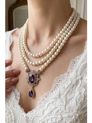 Fayra Accessories Black Diamond Kristal Taşlı İnci Kolye