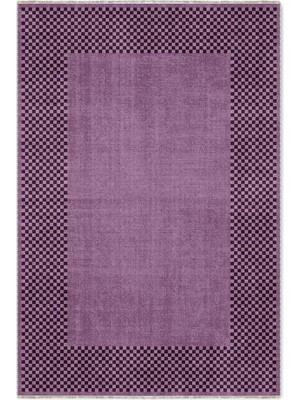 Pastel Home Modern Tasarım Mor Mürdüm Çerçeveli Şönil Halı Kilim Yolluk Kaymaz Yıkanabilir