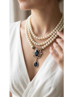 Fayra Accessories Black Diamond Kristal Taşlı İnci Kolye