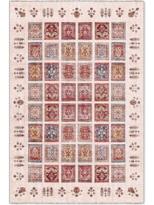 Pastel Home Afgan Bej Mozaik Tasarım Şönil Halı Kilim Yolluk Kaymaz Yıkanabilir Oturma Odası Mutfak Koridor