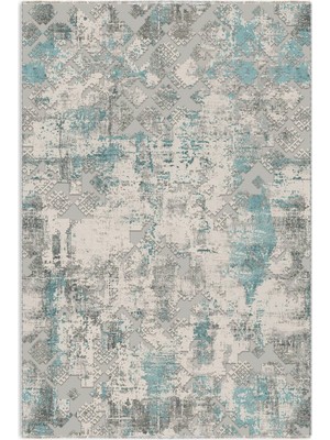 Pastel Home Etnik Turkuaz Gri Şönil Halı Kilim Yolluk Kaymaz Yıkanabilir Kendinden Saçaklı Mutfak Koridor Salon