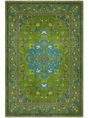 Pastel Home Fıstık Yeşil Retro Vintage Şönil Halı Kilim Yolluk Kaymaz Yıkanabilir Salon Mutfak Koridor