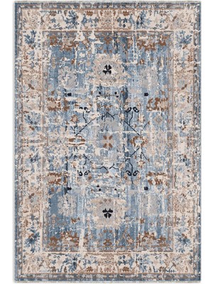 Pastel Home Bej Mavi Tasarım Şönil Halı Kilim Yolluk Kaymaz Yıkanabilir Saçaklı Oturma Odası Mutfak Koridor