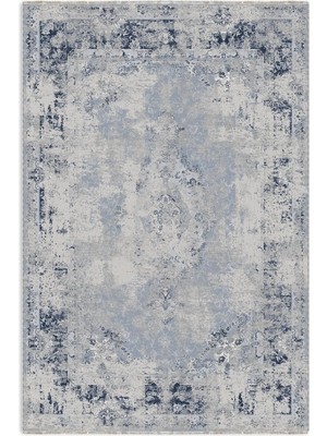 Pastel Home Vintage Mavi Şönil Halı Kilim Yolluk Kendinden Saçaklı Kaymaz Yıkanabilir Salon Mutfak Koridor