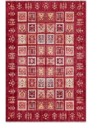 Pastel Home Afgan Kırmızı Mozaik Tasarım Şönil Halı Kilim Yolluk Kaymaz Yıkanabilir Oturma Odası Mutfak Koridor