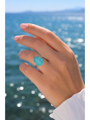 Silveranka 925 Ayar Gümüş Damla Doğal Paraiba Taşlı Yüzük