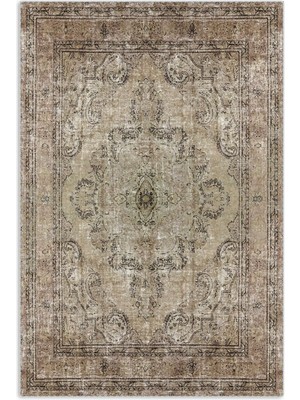 Pastel Home Bej Vizon Kahve Vintage Göbekli Şönil Halı Kilim Yolluk Yıkanabilir Kaymaz Saçaklı