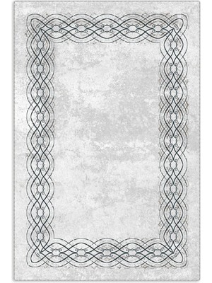 Pastel Home Çerçeveli Gri Şönil Halı Kilim Yolluk Kaymaz Yıkanabilir Saçaklı Mutfak Salon Oturma Odası Koridor