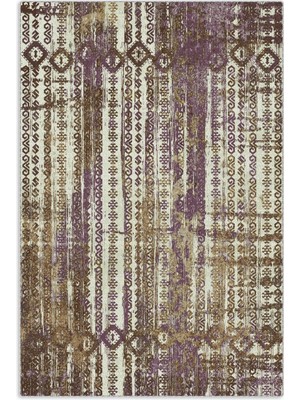 Pastel Home Bohem Etnik Desenli Mor Kahve Şönil Halı Kilim Yolluk Kaymaz Yıkanabilir Saçaklı