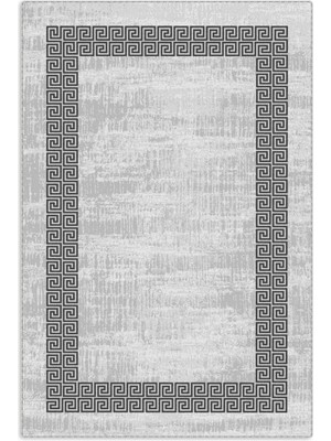 Pastel Home Modern Gri Çerçeveli Gri Şönil Halı Kilim Yolluk Yıkanabilir Kaymaz Salon Mutfak Koridor