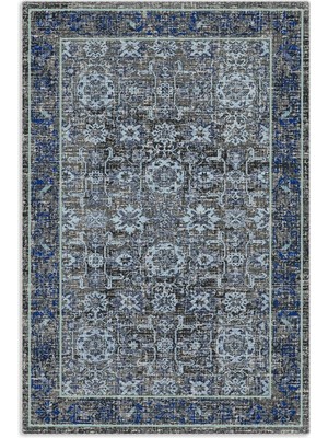 Pastel Home Mavi Gri Antrasit Eskitme Şönil Halı Kilim Yolluk Kaymaz Yıkanabilir Saçaklı Mutfak Oturma Odası
