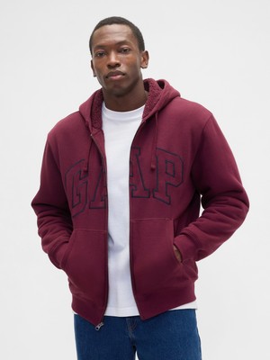 Gap Erkek Bordo Relaxed Gap Logo Sherpa Astarlı Fermuarlı Sweatshirt