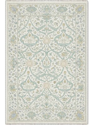 Pastel Home Vintage Mint Yeşili Bej Şönil Halı Kilim Yolluk Kaymaz Yıkanabilir Salon Mutfak Koridor