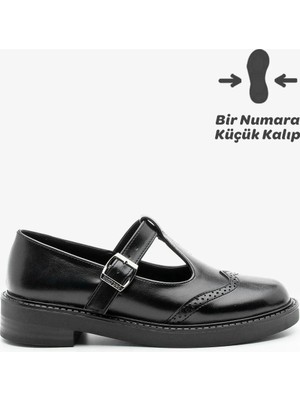 Marjin Kadın Loafer Çift Yüzlü Bantlı Günlük Ayakkabı Titra Siyah