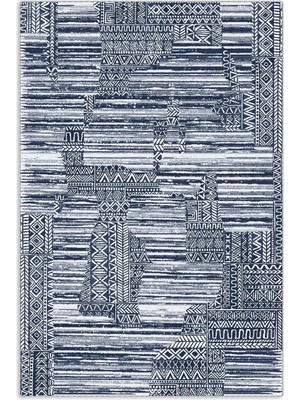 Pastel Home Kaşmir Doku Yumuşak Kaymaz Pamuk Taban Oturma Odası Salon Mutfak Koridor Mavi Lacivert Halı Kilim