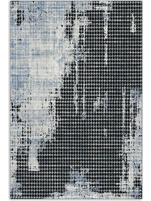 Pastel Home Modern Kazayağı Desenli Şönil Halı Kilim Yolluk Siyah Gri Mavi Kaymaz Taban Yıkanabilir Saçaklı