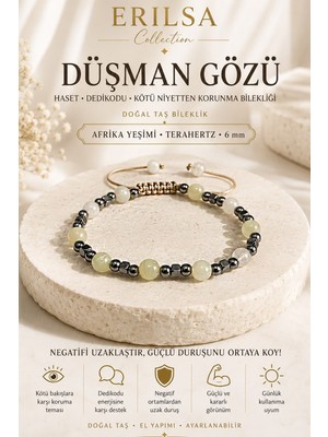 Erilsa Sertifikalı Düşman Gözü Haset Dedikodu ve Kötü Niyetten Korunma Bilekliği Afrika Yeşimi Terahertz