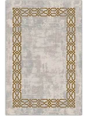 Pastel Home Hardal Çerçeveli Şönil Halı Kilim Yolluk Kaymaz Kendinden Saçaklı Yıkanabilir Salon Koridor Mutfak