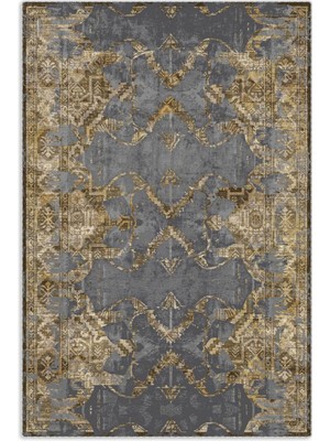 Pastel Home Antrasit Eskitme Desenli Şönil Halı Kilim Yolluk Kaymaz Taban Yıkanabilir Kendinden Saçaklı