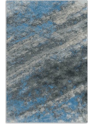Pastel Home Antrasit Gri Mavi Abstract Şönil Halı Kilim Yolluk Kaymaz Taban Yıkanabilir Saçaklı