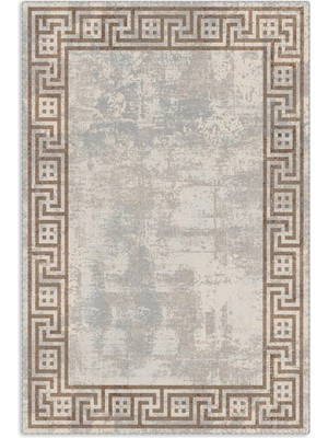 Pastel Home Kahverengi Çerçeveli Vizon Gri Şönil Halı Kilim Yolluk Yıkanabilir Kaymaz Saçaklı Mutfak Koridor