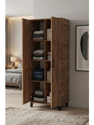 Reyo Falez Çok Amaçlı 2 Kapaklı 8 Gözlü Dolap 70X45X185 Cm, Kiler,mutfak,balkon ve Banyo Depolama Dolabı - Atlantik Çam