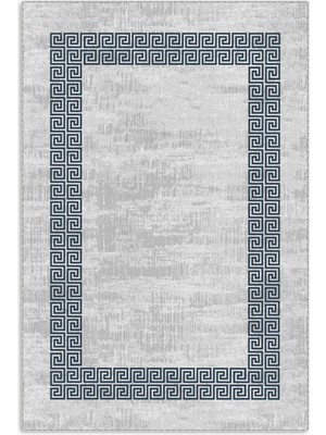 Pastel Home Modern Lacivert Çerçeveli Gri Şönil Halı Kilim Yolluk Yıkanabilir Kaymaz Salon Mutfak Koridor
