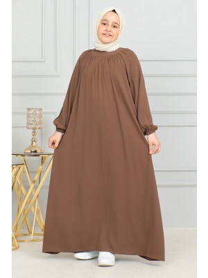 Kadeem Giyim Reglan Kol Büzgülü Çocuk Elbise Camel - 4004
