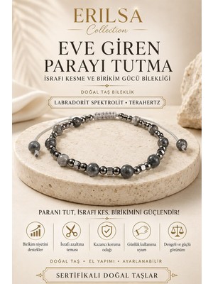 Erilsa Sertifikalı Eve Giren Parayı Tutma Israf Kesme Birikim Gücü Bilekliği Labradorit Spektrolit Doğaltaş