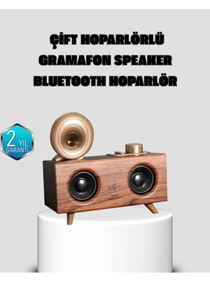 Mey Ithalat® Gramafon Tasarımlı Bluetooth Hoparlör 3D Ses Teknolojili Çok Fonksiyonlu