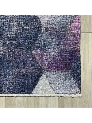 Pastel Home Geometrik Mor Pembe Şönil Halı Kilim Yolluk Yıkanabilir Kaymaz Salon Mutfak Oturma Odası Koridor